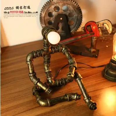 Креативный светильник Эдисона с железной трубой в стиле ретро, светодиодный светильник для защиты глаз, лампа для кофе-бара, настольная лампа с роботом - Цвет абажура: 6