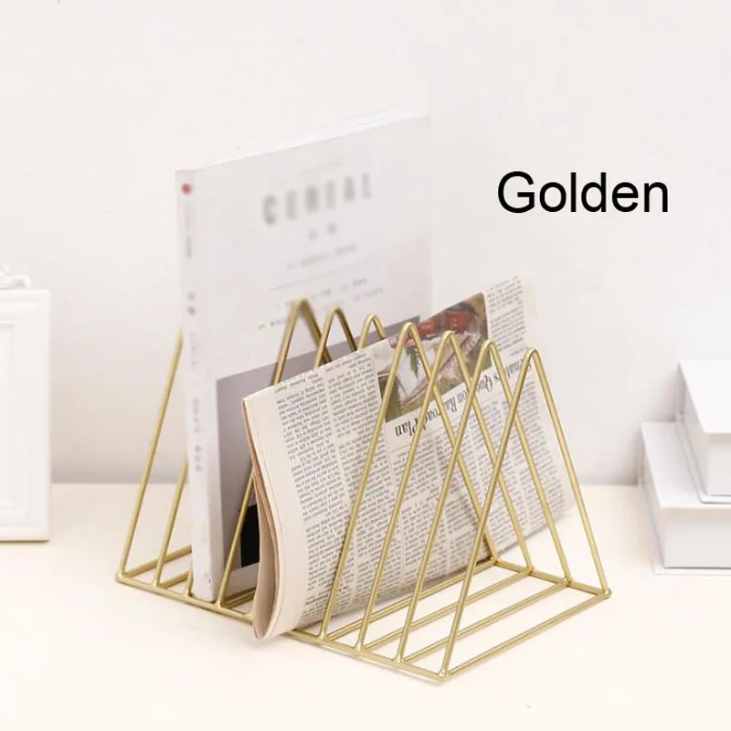 

Iron Triangular Bookshelf Desktop Storage Modern Metal Magazine Newspaper Book Bookshelf for Study Relax