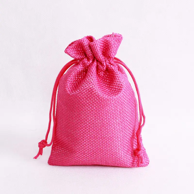 Больше 14 цветов, сумка для ювелирных изделий 7x9 10x14 13x18 15x20 см, свадебный подарок, винтажный мешочек для ювелирных изделий на шнурке, джутовые подарочные пакеты из мешковины - Цвет: Hot Pink