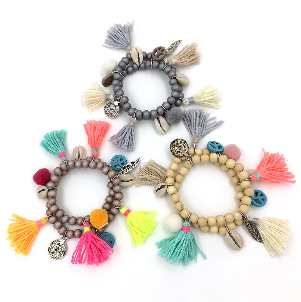 2017 Bohemia ethnic jewelry friendship bracelet colorful tassel charms bracelets rosary beaded bangle Charm Seed Bead Bracelets