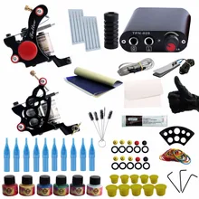 Профессиональный комплект татуировки 2 машинка для тату набор с 6 цветными чернилами боди-арт пигмент источник питания постоянный макияж Набор Татуировок