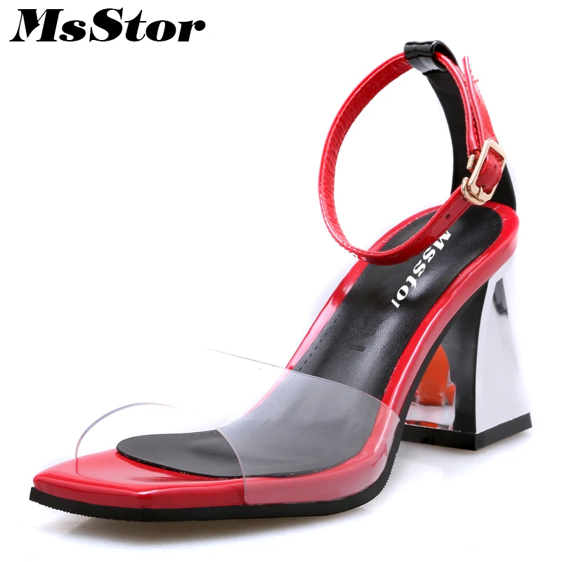 

MsStor Square Toe Square heel Women Sandals Casual Fashion Buckle High Heels Ladies Sandals 2018 Summer Women High Heel Sandals