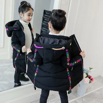 

2019 Winter Girls Parka Fashion Wadded Jacket Color Striped Hooded Warm Jacket For Children Girls High Quality Padded Jacket