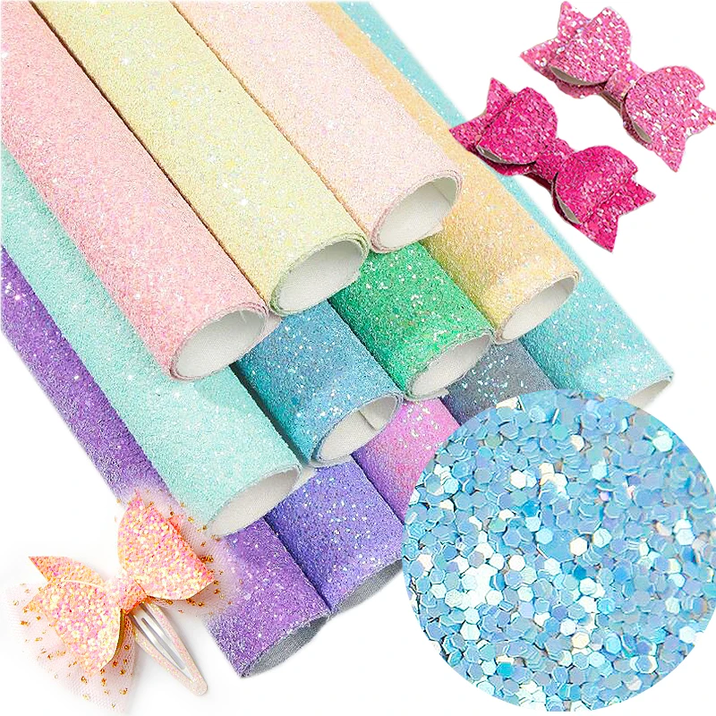 

22*30CM Shiny Glitter Fabric Synthetic leather hair bow diy decoration crafts Apparel Sewing Clothes For Sewing Doll