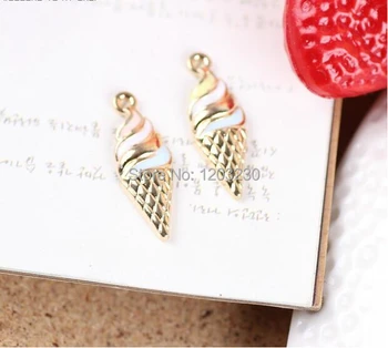 

diy jewelry making 50pcs/lot alloy drop oil gold-color cartoon ice cream shape metal pendants for floating locket charms