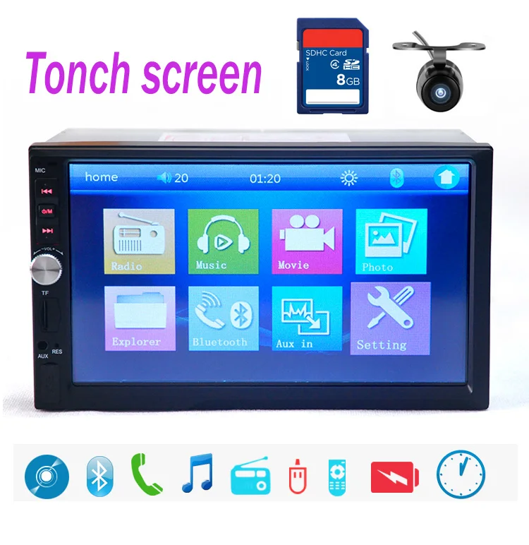 

10 languages 7018B 2 DIN 7 inch Car Stereo MP5 Radio Player steering wheel control Touch Screen Bluetooth MP4 Player FM/TF/USB