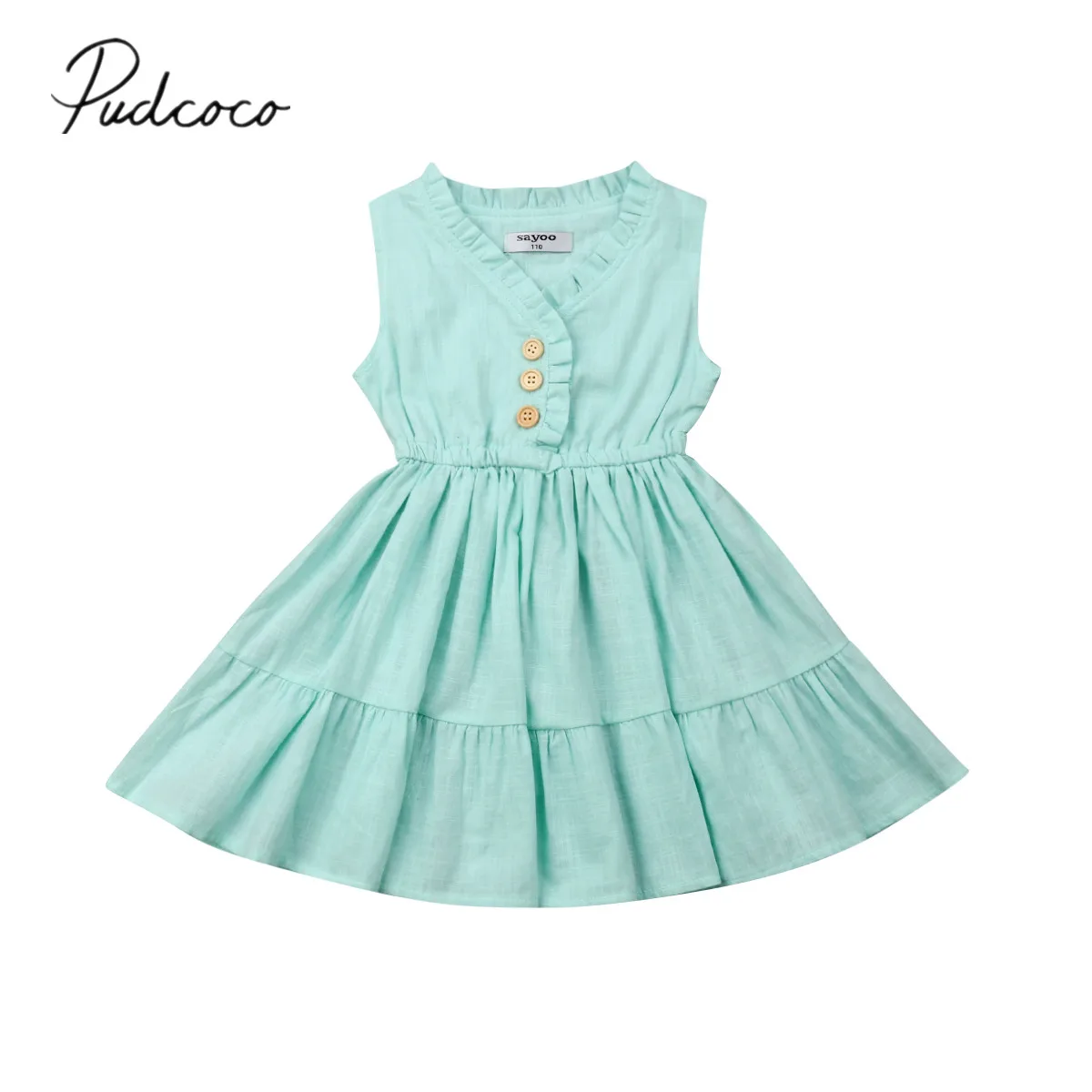 

2019 Baby Summer Clothing Newborn Kids Baby Girl Sleeveless Ruffles Dress Party Holiday Sundress Solid Party Gown 2-6T