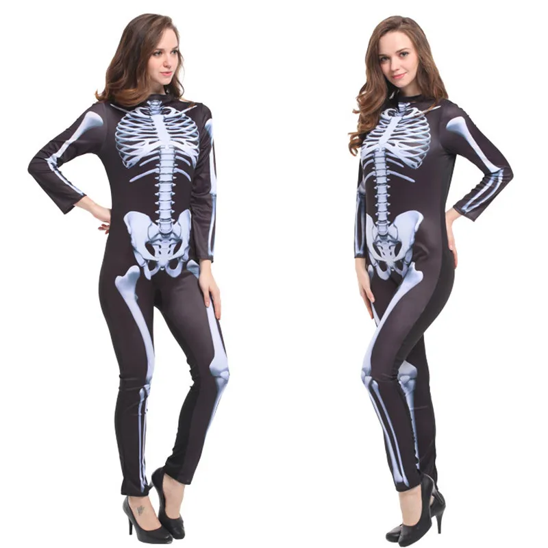 Scary Skeleton devil Costumes Woman Halloween Sexy tight Pole dancing