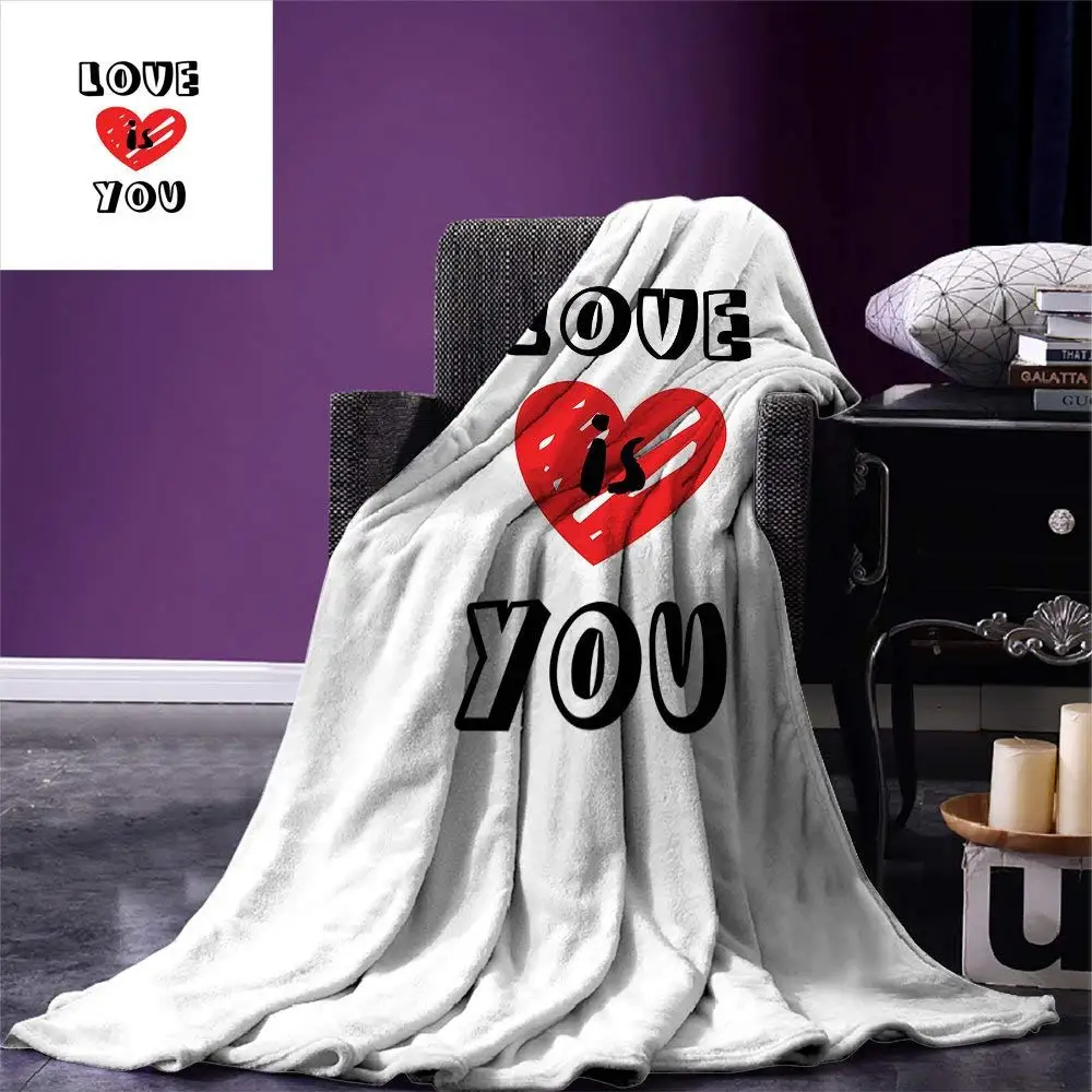 Romantic Throw Blanket Love is You Cute Valentines Day Themed Hand