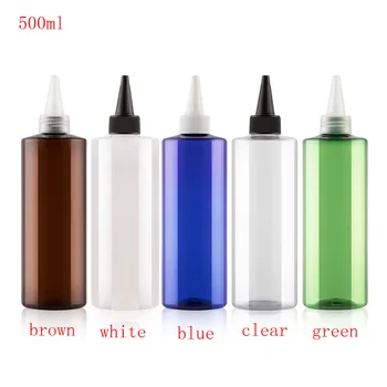 

12pcs 500ml white blue brown color round empty cosmetics container with pointed mouth top cap ,DIY liquid Lotion plastic bottles