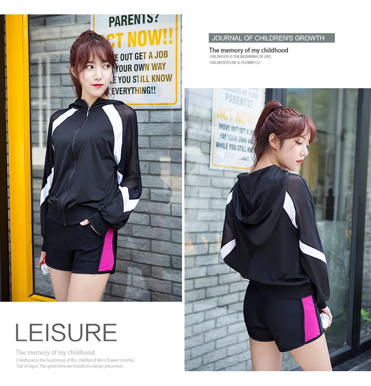 Autumn Outdoor Workout Gym Fitness Sportswear Striped Long Sleeve Hooded Women Zipper Yoga Coat Sports Hoodies Hiking Jacket 1