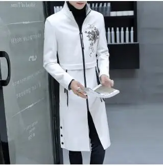 M~ 3X Новинка мужская одежда осеннее и зимнее Удлиненное пальто Корейская версия тренда личности длинная PU ветровка - Цвет: white No cap