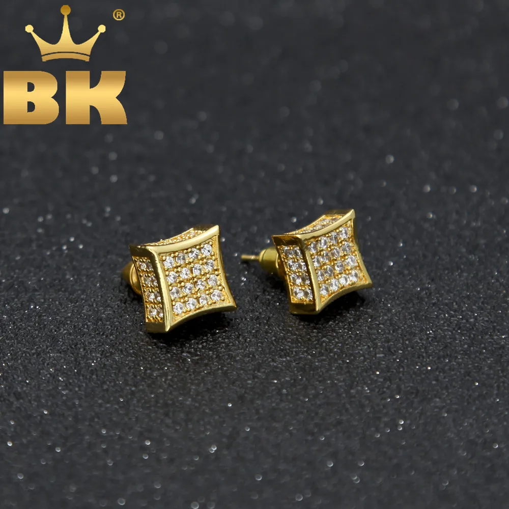 

Luxury Earings Full Crystal Zirconia CZ Stud Earrings Trendy Top Quality Gold Silver Color 12mm*12mm Men Women Punk Brincos