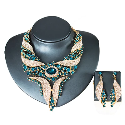 LAN дворца костюм женский комплект ювелирных изделий Африканский бисер обручальное ожерелье и серьги набор для Вечерние - Окраска металла: blue