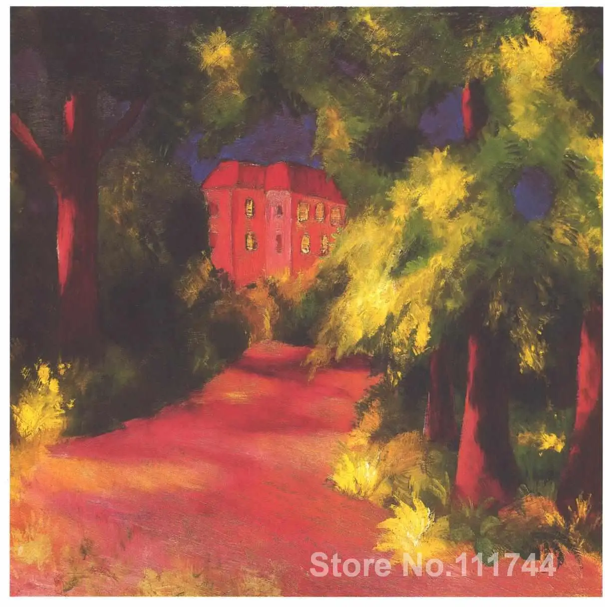 

Modern art abstract Red house in park by August Macke paintings reproduction High quality Hand painted