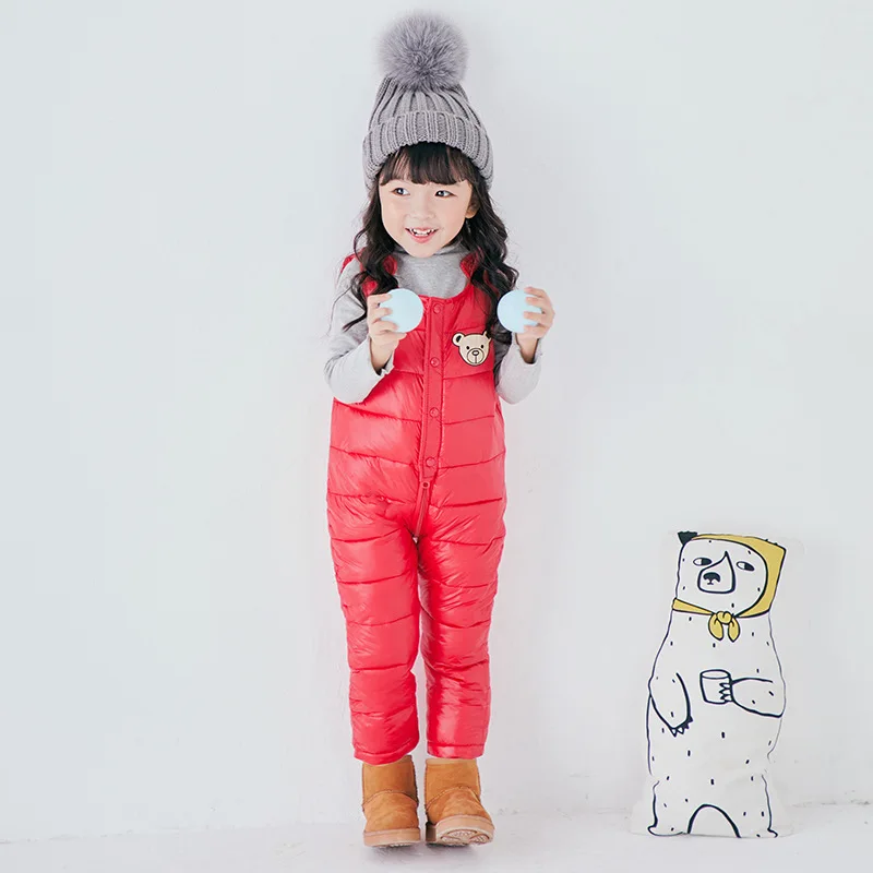Baby Down Pant Boys Warm Duck Down Overall For Russia Winter Children Trousers Jumpsuit 2-4 Years