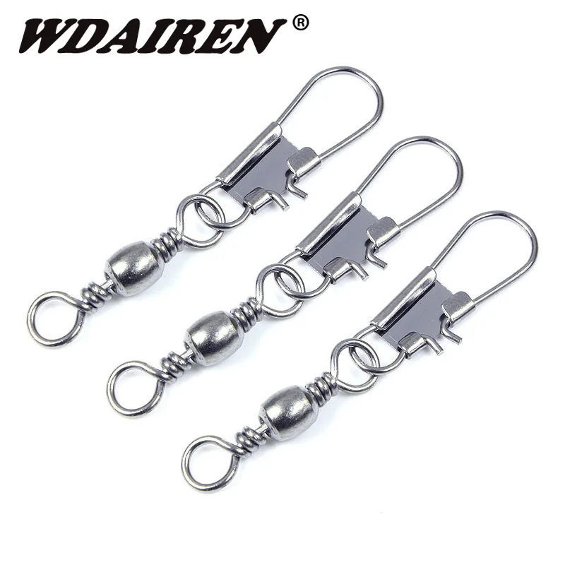 10Pcs Fishing Connector Pin Bearing Rolling Swivel Stainless Steel with Snap Fishhook Lure Tackle
