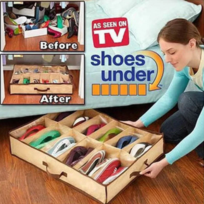  12 grid Dustproof Shoe Organizer Case Space Saving Home Essentials Under Bed Shoes Transparent Cove