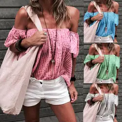 Feitong blusas verano mujer 2019 летние сексуальные женские блузки модный топ с открытыми плечами с принтом праздничный жилет Блузка уличная #5