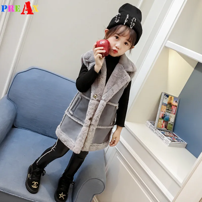 New Autumn Girls Fur Vest Fashion Big Turn down Collar Winter Long