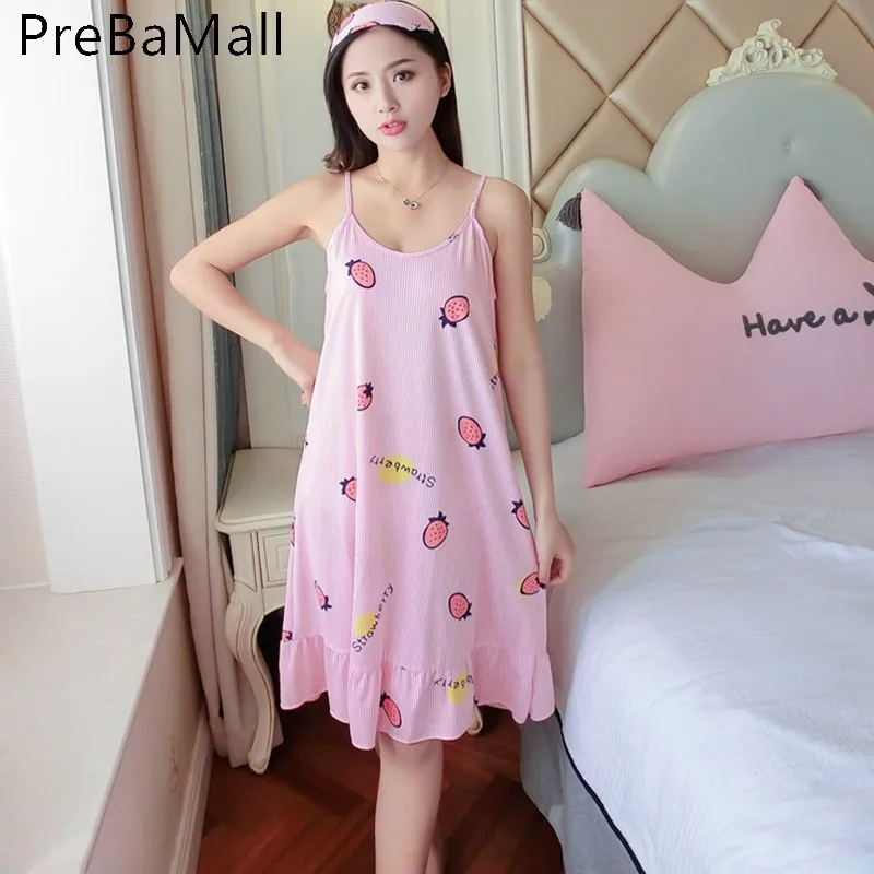 

Plus Size Comfortable Sleepwear Womens Sexy Nightgown Print Loose Casual Sling Night Dress Woman Nighty Wear Clothing D23