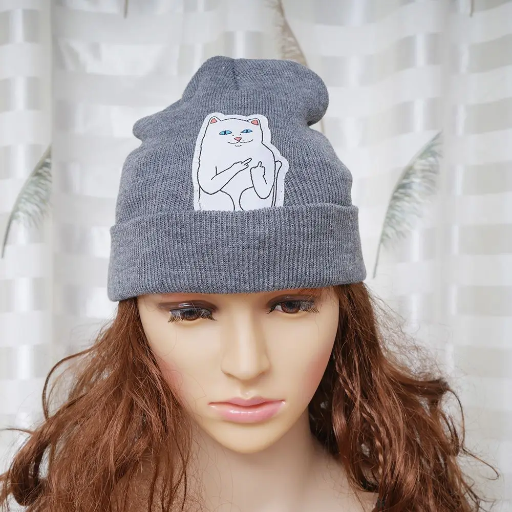 Кошка эрект средний палец шляпа зимние пары шерстяные шапки модные Хлопковые женские теплые шляпы вязаные шапочки