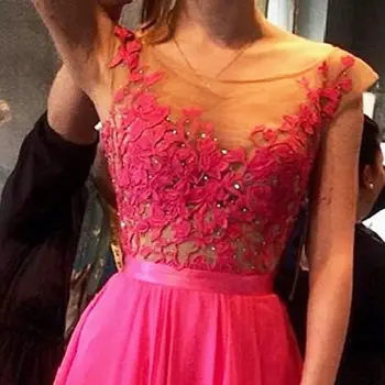 

Long Evening Dress 2018 Vestido De Festa Vestido Longo New Chiffon Scoop Neck Formal Party Prom Gown Robe De Soiree