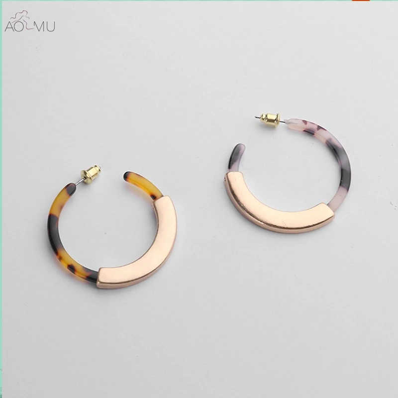 

AOMU 2019 New Simple Metal Gold Geometric circle Acrylic Leopard Acetate Big Hoop Earrings for Women Girl Party Beach Jewelry Gi