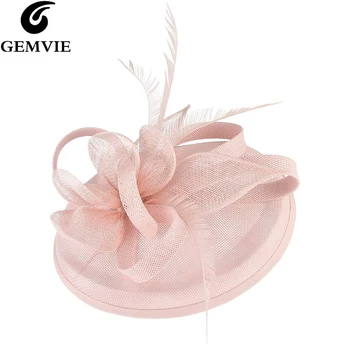 GEMVIE Pink Wedding Holiday Mesh Sinamay Fascinator Hat For Women Feather Flower Party Church Tea Derby Fedora Pillbox Hats multi brimmed sinamay hat