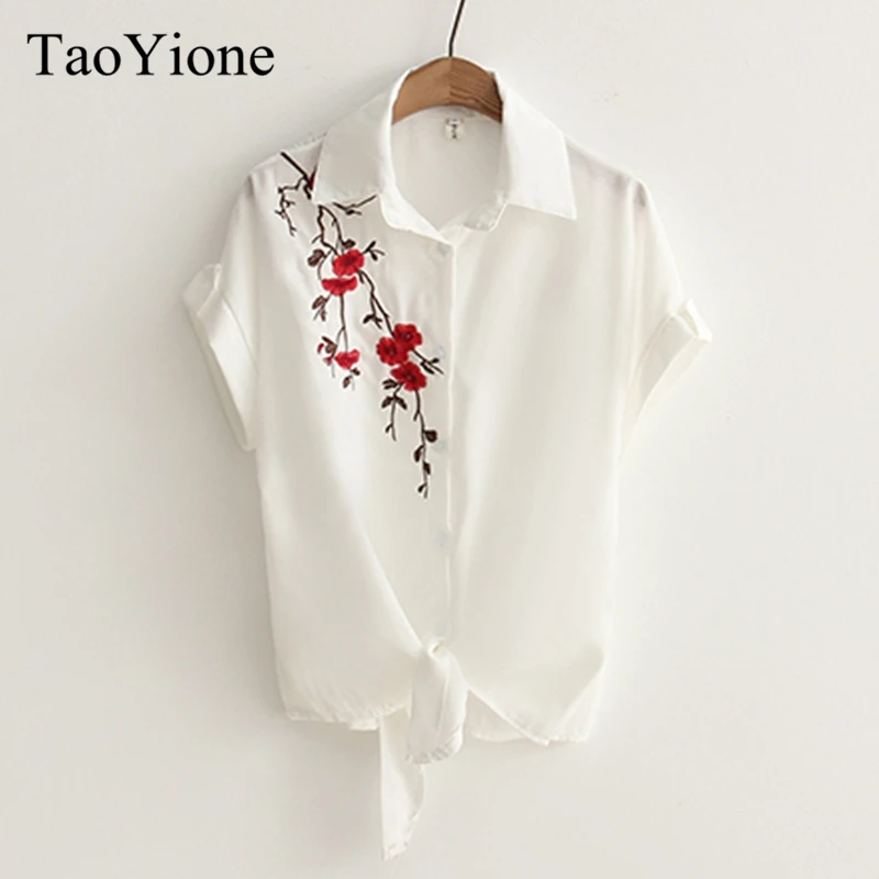 

Women Floral Embroidery Blouses Shirts 2019 New Summer Short Sleeve Casual Tops Sexy Kimono Loose Beach Shirt Blusas Feminina