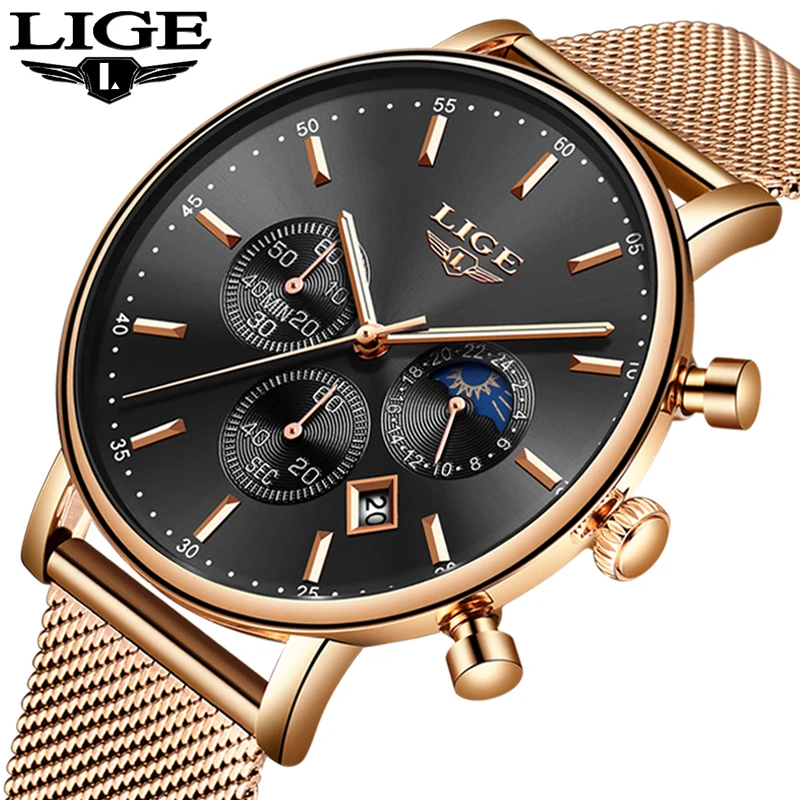 

2018 Mens Watches Top Brand Luxury LIGE Men's Casual Fashion Quartz Watch Men Stainless Steel Waterproof Watch Relogio Masculino