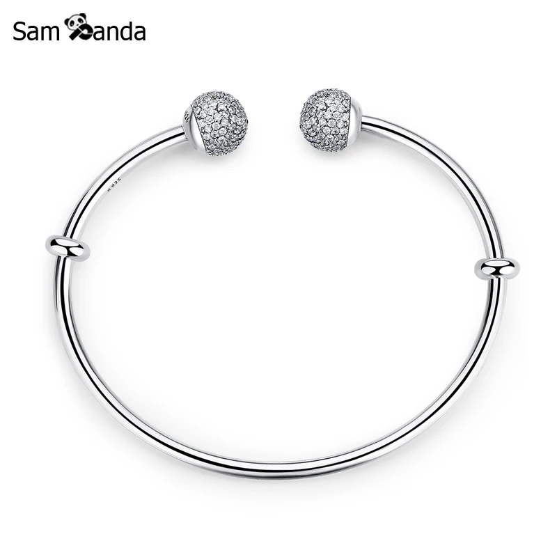 

2017 New Authentic 925 Sterling Silver Moments Open Pave Endcaps CZ Clear Crystal Bangle Bracelet Fit For European DIY Pan Beads