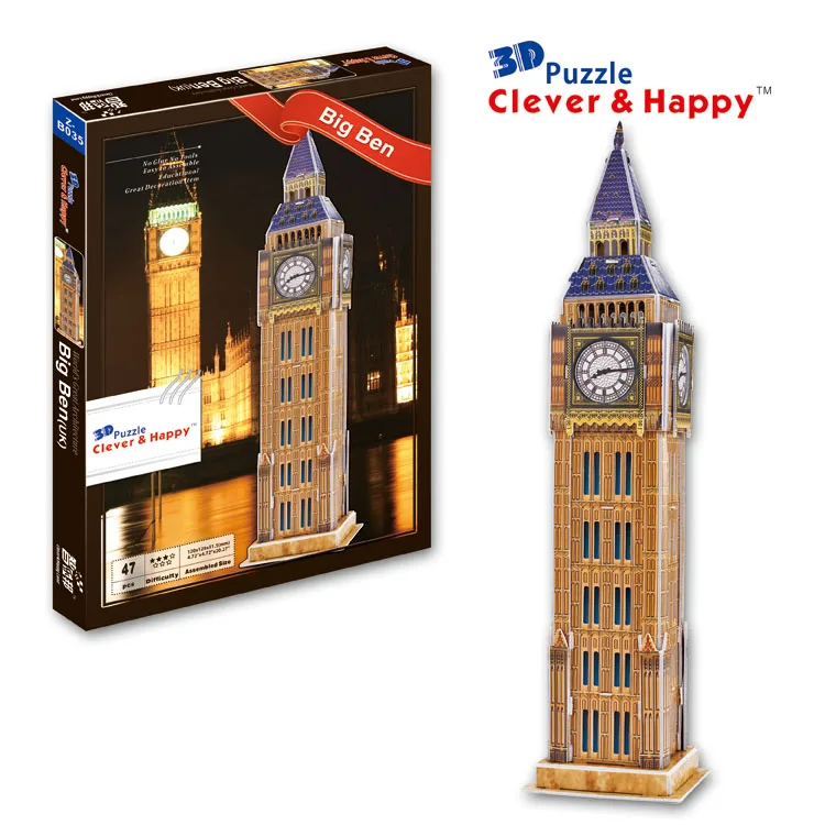 

2014 new clever&happy land 3d puzzle model big ben child puzzle adult puzzle diy paper model for boy paper learning & education