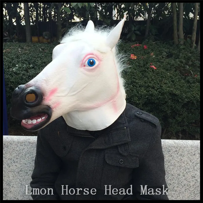 Novelty White Creepy Horse Mask Head Halloween Costume Theater Prop Nature Latex Rubber