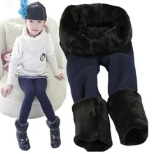 New 2016 Winter Fur Girls Leggings Children Pants Kids Thick Warm Elastic Waist Colorful Plus Velvet Leggings Pants Kids