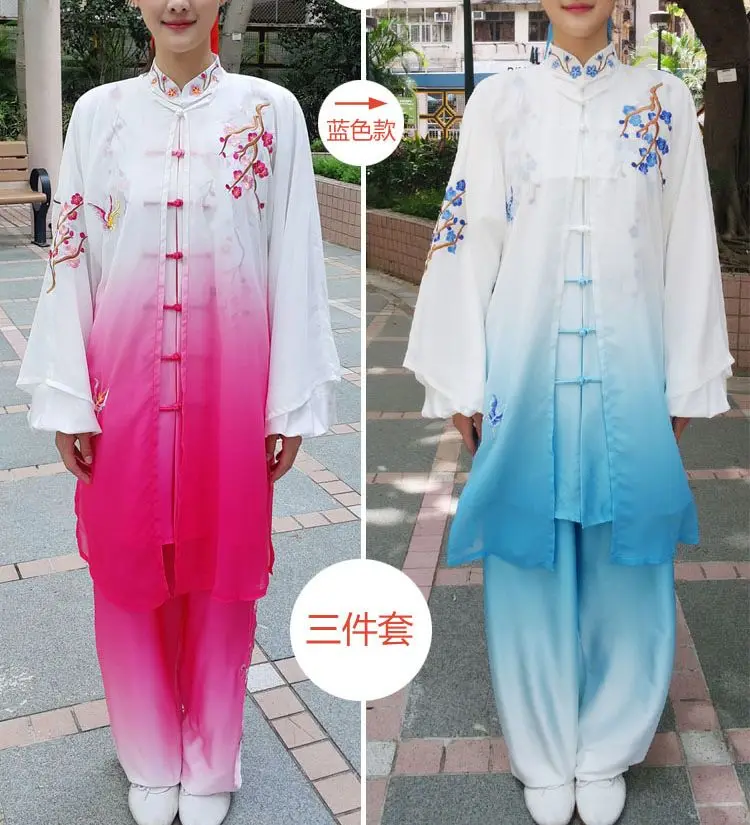 

Summer customized Embroidery plum blossom Tai chi performance clothing kung fu suits veil martial arts uniforms taiji suit