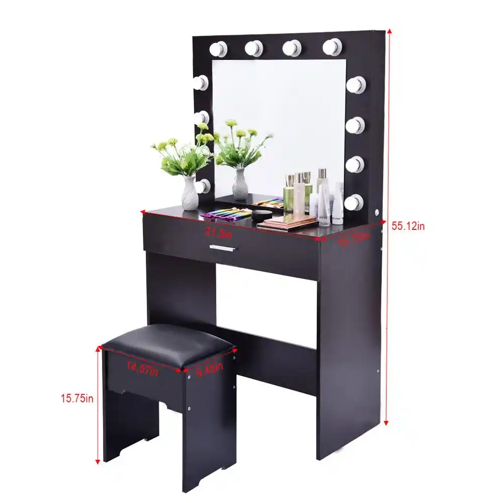 Makeup Dressing Table With Stool Mirror Bulb Vanity Set With