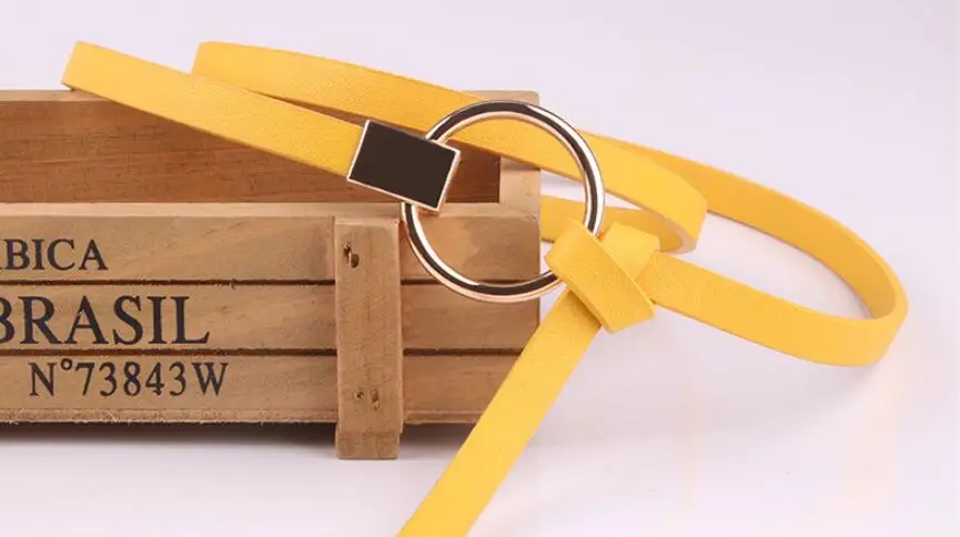 yellow Тонкий PU женский кожаный пояс Чистый цвет поясные ремни женское платье Дикий небольшой ремень mujer cinto feminino cinturones горячая распродажа - Цвет: yellow