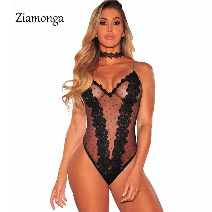 Ziamonga Sexy Black Pink Lace Bodysuit Women Tops