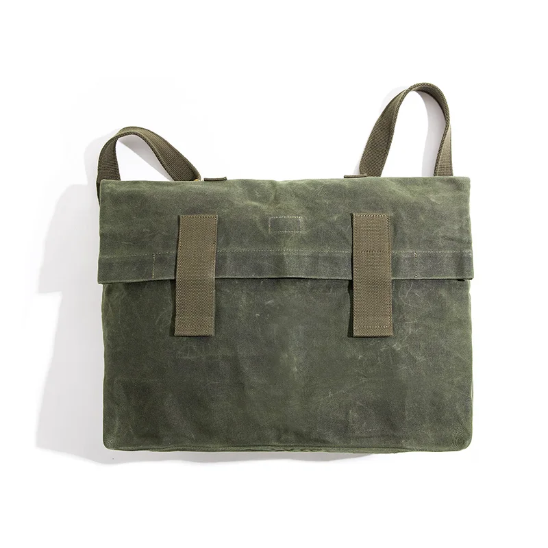 Maden Men’s Waxed Canvas Messenger Bag Crossbody Shoulder Bag Water Resistant Grey Green - Color: Army green