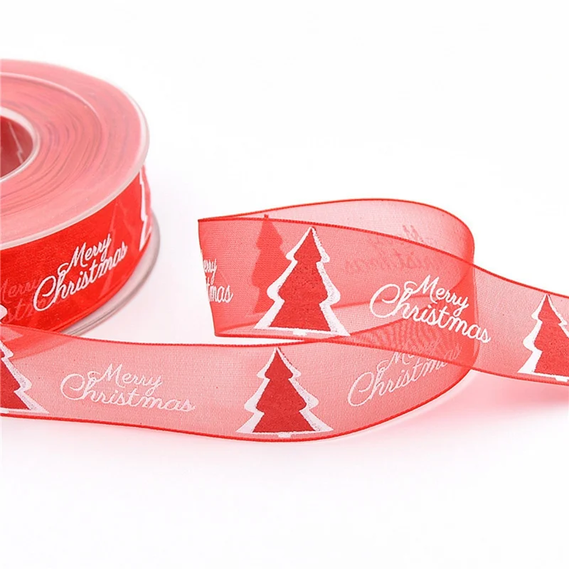 

10mm 15mm 25mm Organza Ribbon Snowflake Christmas Tree Ribbons For Handmade DIY Gift Wrapping Decoration Wholesale 10meters/lot