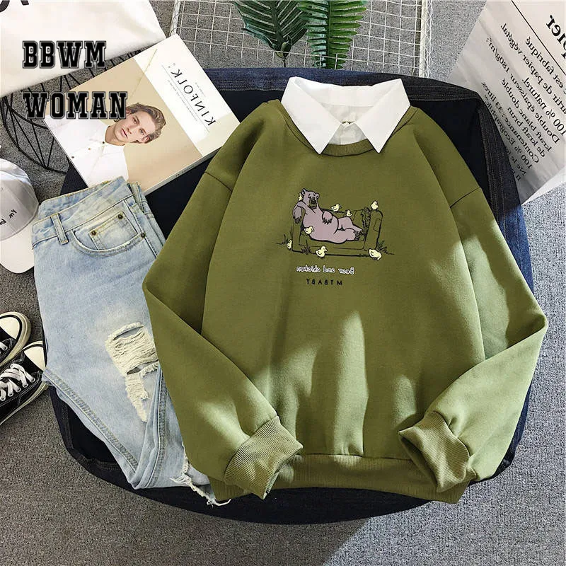 

Spring Ins Harajuku Long Sleeve Women T Shirt Fake Two Piece 6 Color Can Choose Casual Female Tee ZO1795