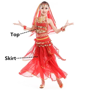 Костюмы для танца живота, детские костюмы для восточных танцев, танцевальные костюмы для индийского танца живота, одежда для танца живота, детские индийские костюмы, 3 цвета - Цвет: Red 2pcs