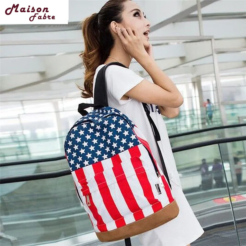 

Maison Fabre Jasmine Traveling Flag Union Jack Style Backpack Shoulder School Bag BackPack Canvas Oct12