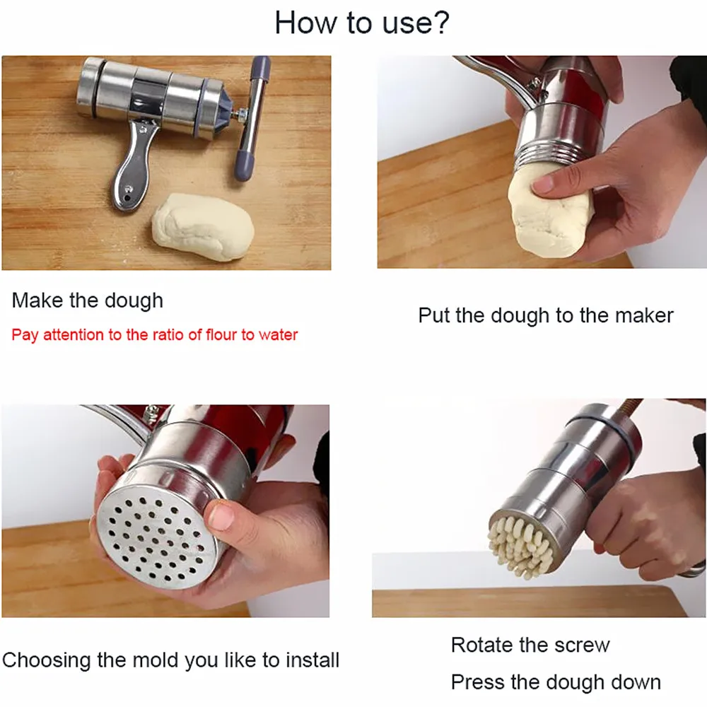 Stainless Steel Manual Noodles Press Machine Pasta Maker with 5 Mould