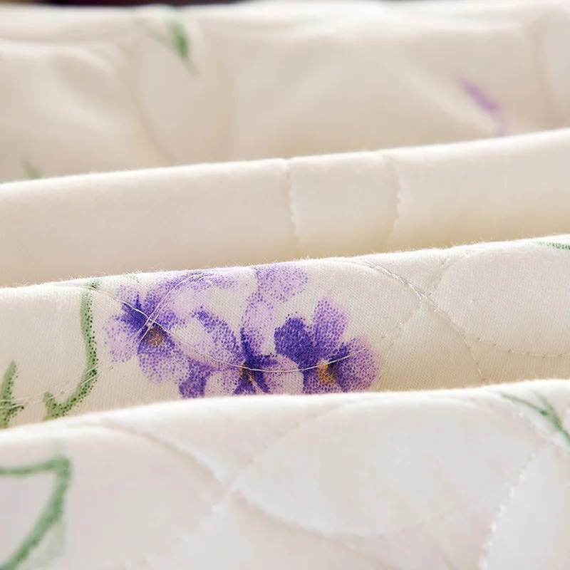 white purple pink flower printing quilted thickening twin full queen purple queen fitted sheet