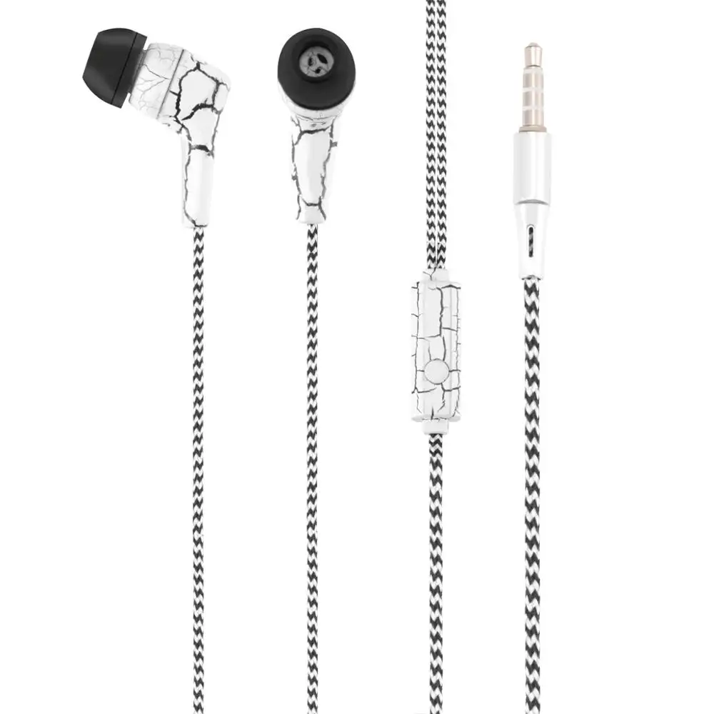 Новая сеточка трещин дизайн наушники с микрофоном зеленый синий белый красный цветной наушник для iPhone samsung xiaomi наушники - Цвет: Белый