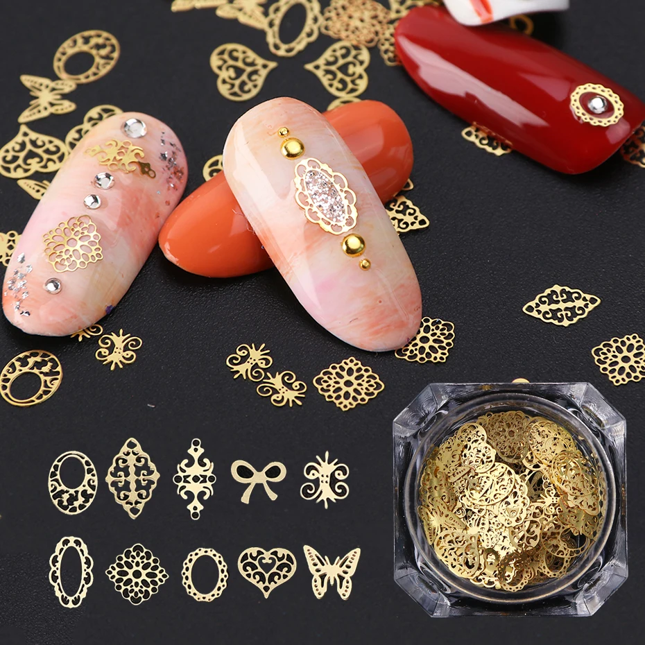 3D Gold Metal Nail Slice Sequin Paillette Mixed Designs Flower Butterfly Charms Nail Decoration DIY Hollow Manicure Studs CH967 (1)