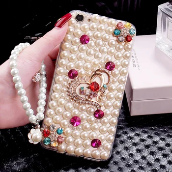 

Elegance Pearl rhinestone flower heart rope phone case For OPPO A39 A57 A59S A77 A71 A73 A75S A79 A83 F5 F7 F1S