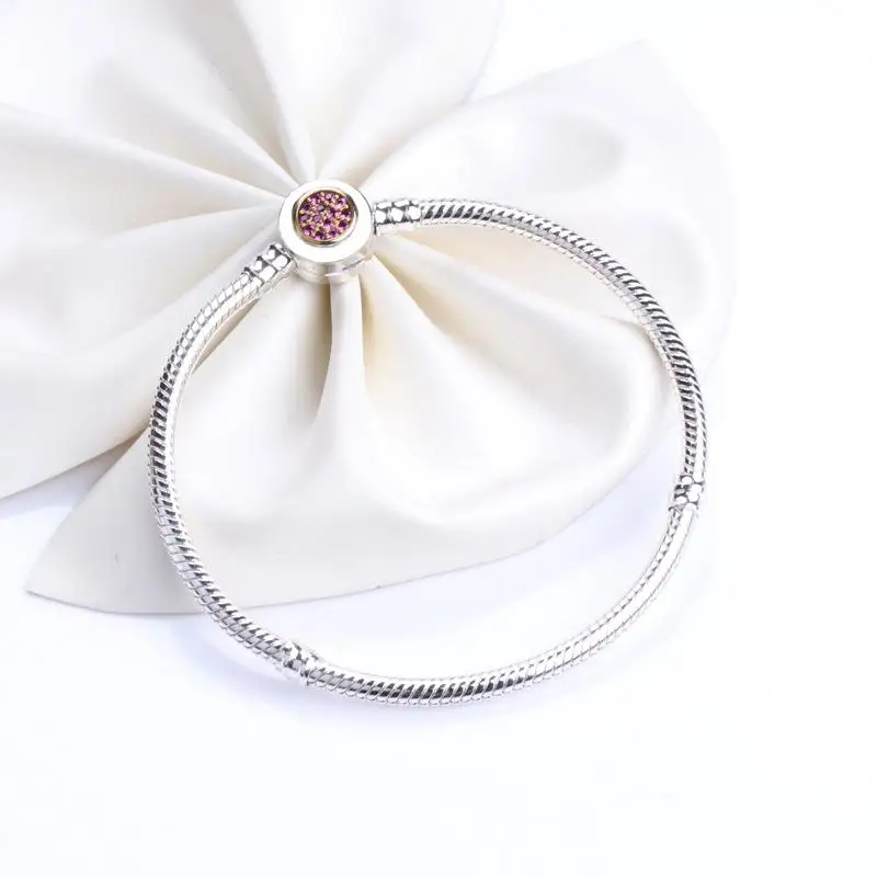 

925 sterling silver instant double color with signature buckle CZ Pandora bracelet with DIY jewelry